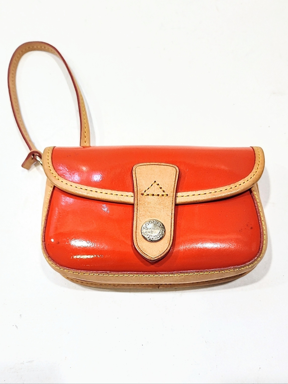 Dooney & Bourke Elba Patent Leather Wristlet Orange Tan Mini Purse Small Clutch
